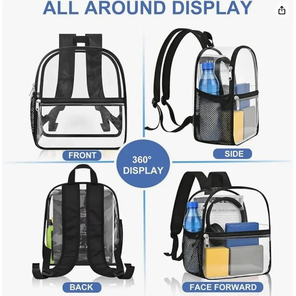 Clear Backpack for Stadium Events, Small Clear Bag, Transparent Backpack- Black